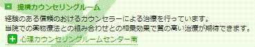 経験のある信頼のおけるカウンセラーによる治療を行っています。当院での薬物療法との組み合わせとの相乗効果で質の高い治療が期待できます。